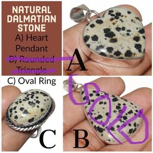 Dalmatian Jasper Heart Sterling Overlay Pendant w Chain, Handmade in Colorado!